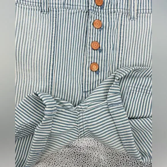 Anthropologie Pilcro Railroad Denim Stripes Overalls Romper Shortall Shorts 27 - Picture 10 of 12